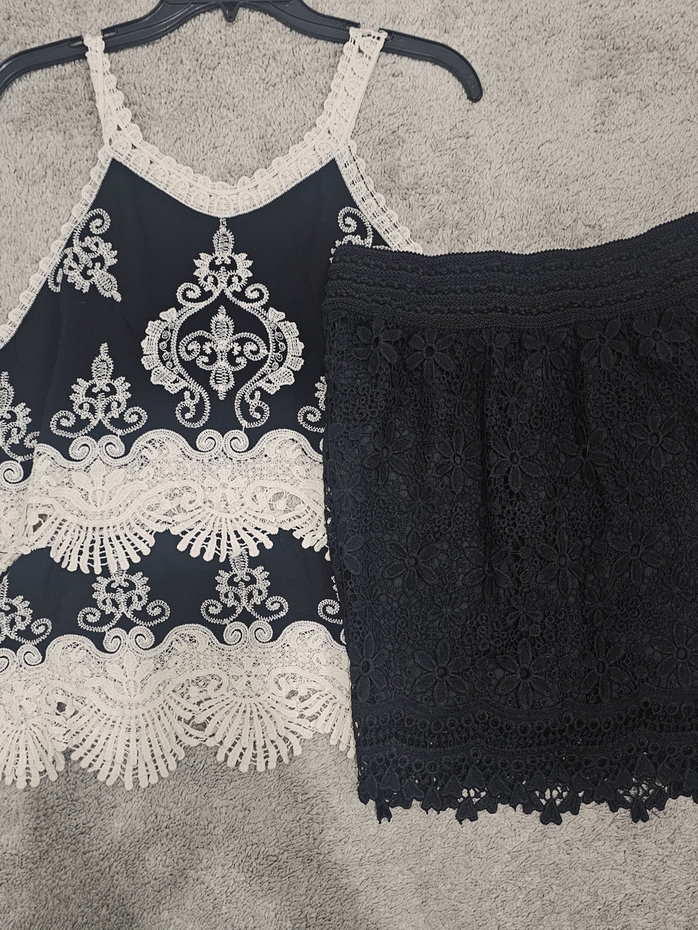 Black Lace Mini Skirt - Elegant Floral Crochet